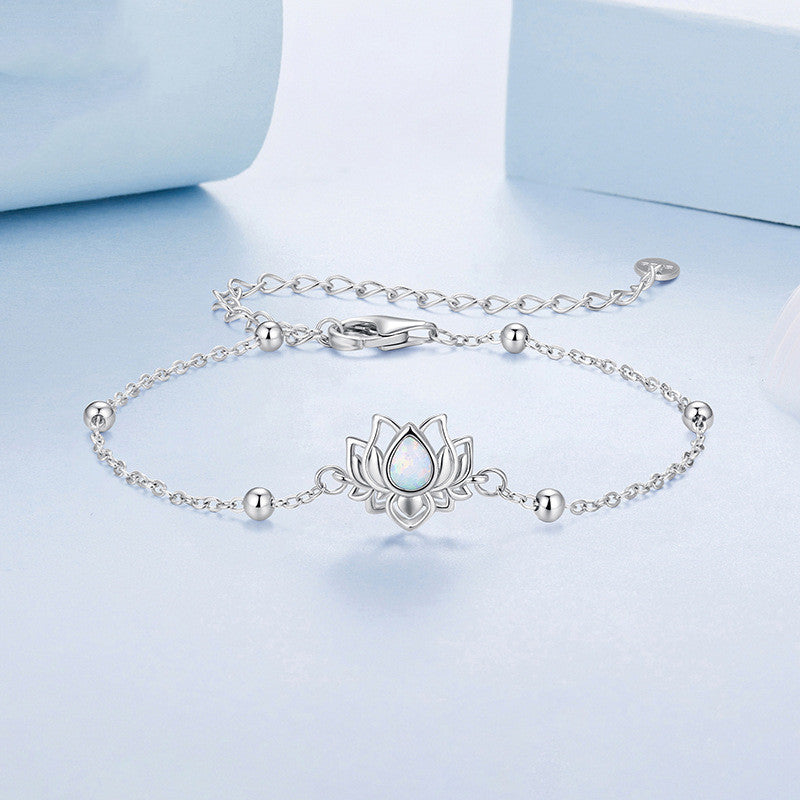 S925 Pure Silver Lotus Opal Bracelet