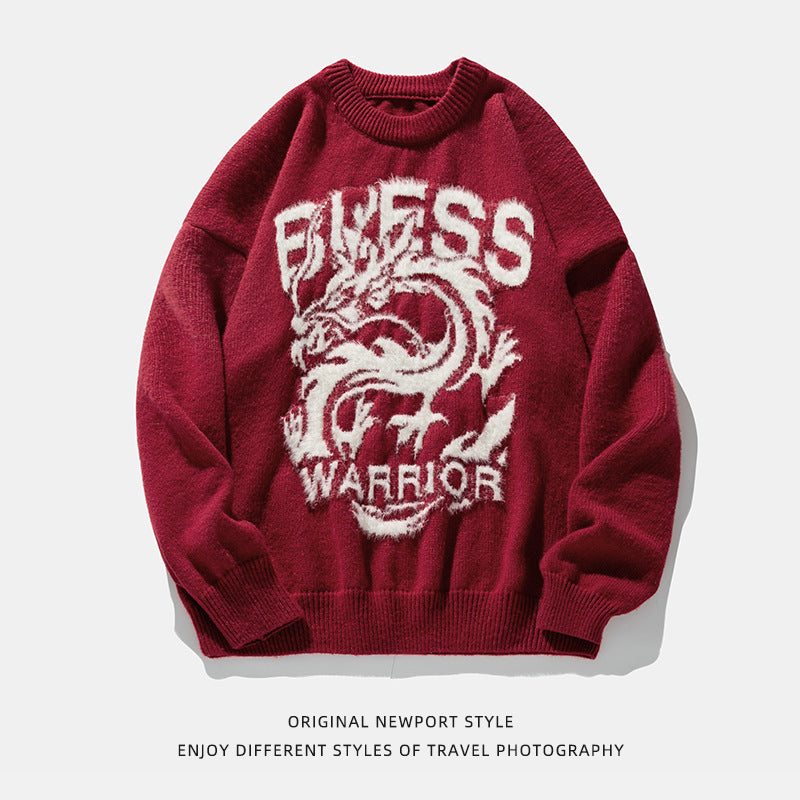 Round Neck Brocade Sweater Men And Women Same Style Winter Couple Dragon Year Theme
