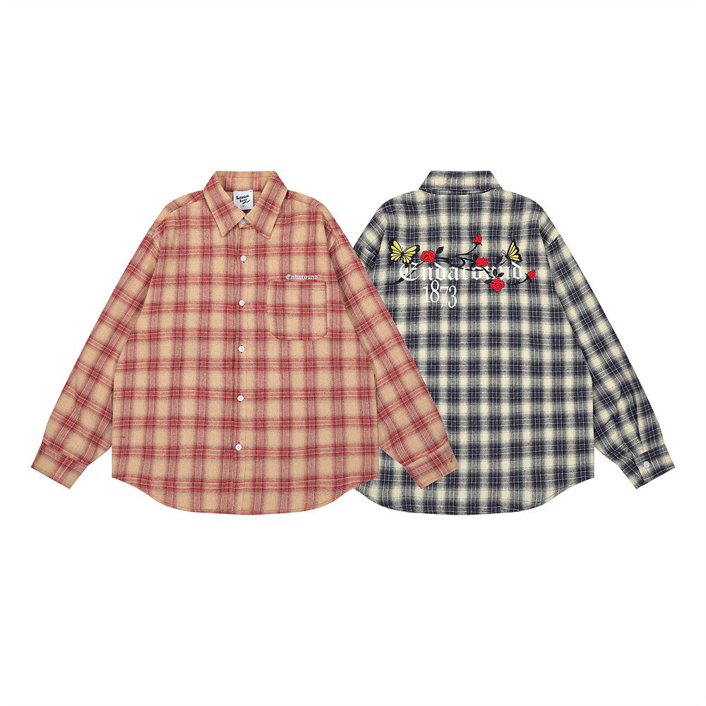 Fashion Loose Plaid Long Sleeve Shirt Men