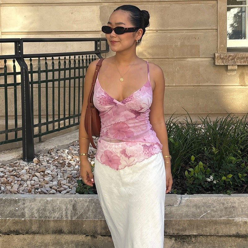 V-neck Backless Irregular Hem Hot Girl Top