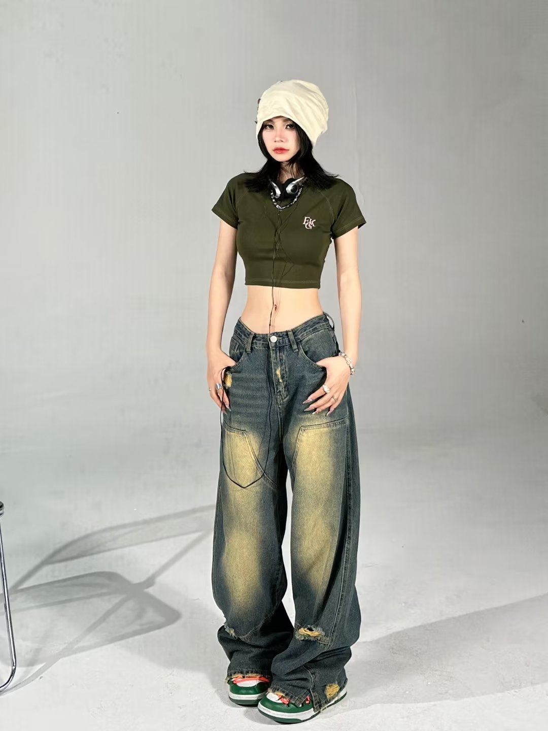 Dark Summer High Waist Washed All-match Wide Leg Pants