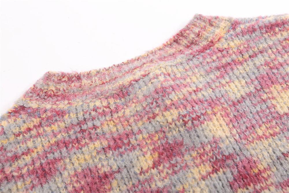 Mixed Color Tie-dyed Round Neck Cardigan Sweater Men