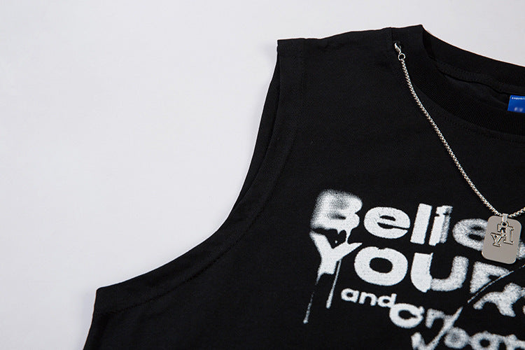 Inkjet Letter Necklace Strip Waistcoat T-shirt Men