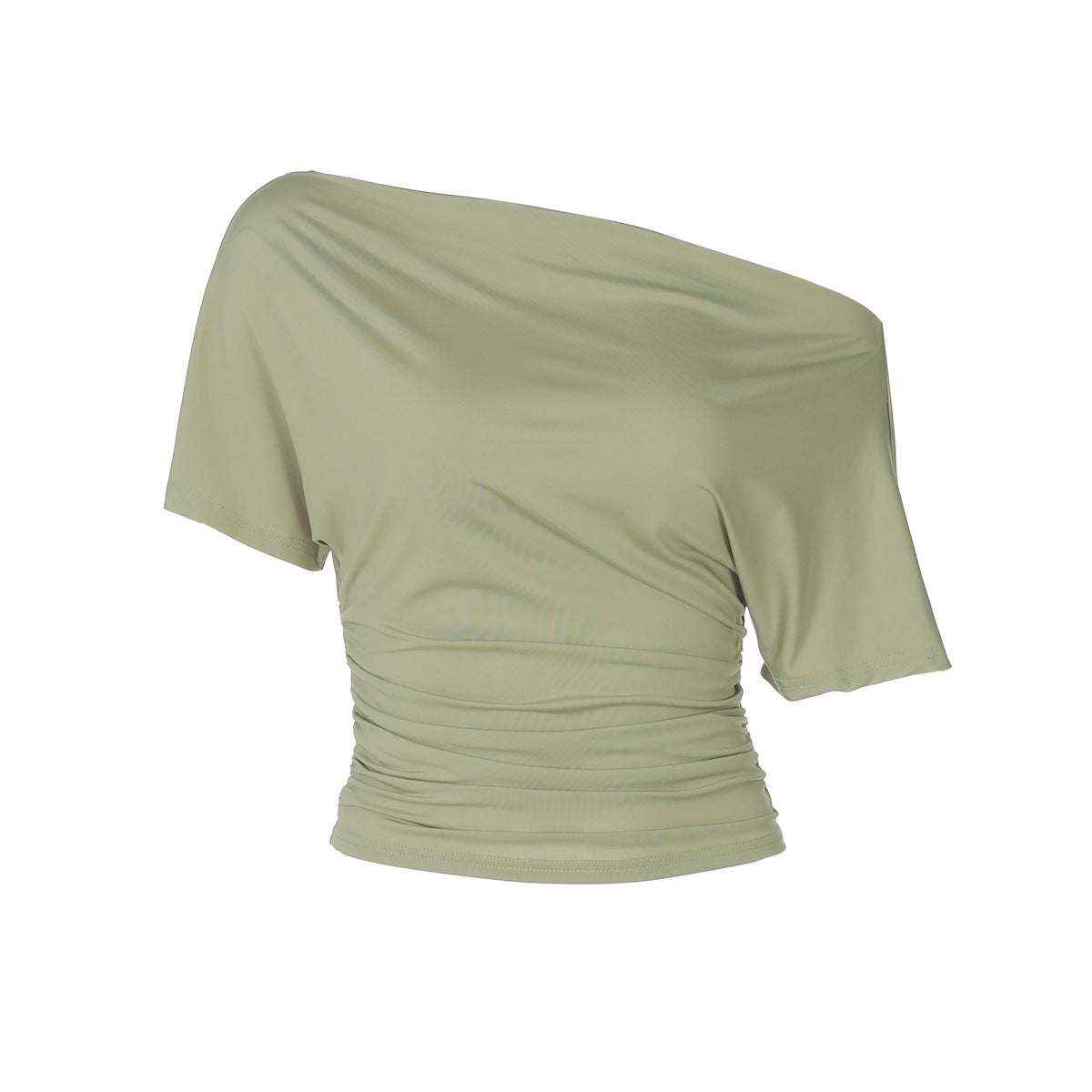 Women's Summer Off-the-shoulder Short Sleeve Pleated Waist Slimming T-shirt