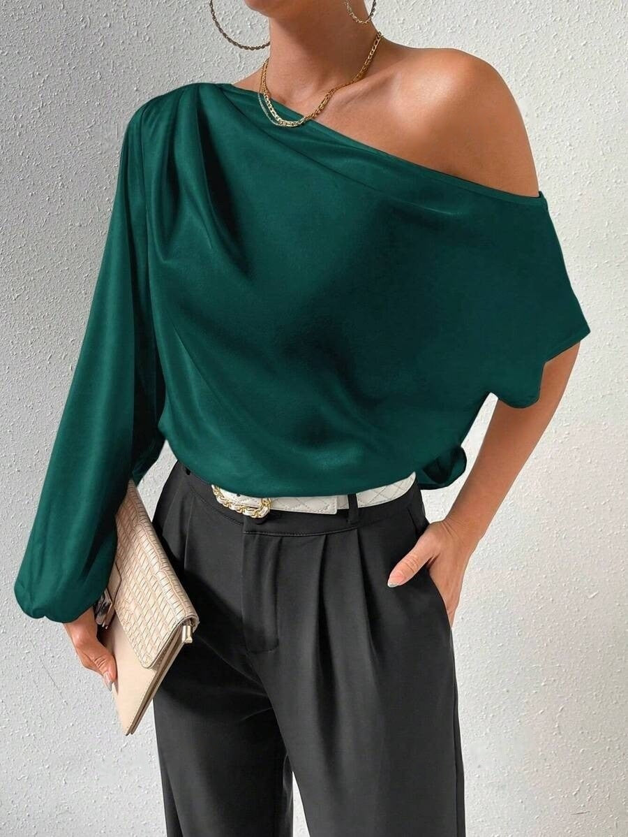 Foreign Trade Shoulder T-shirt Sexy Off-shoulder Loose Cold-shoulder Elegant