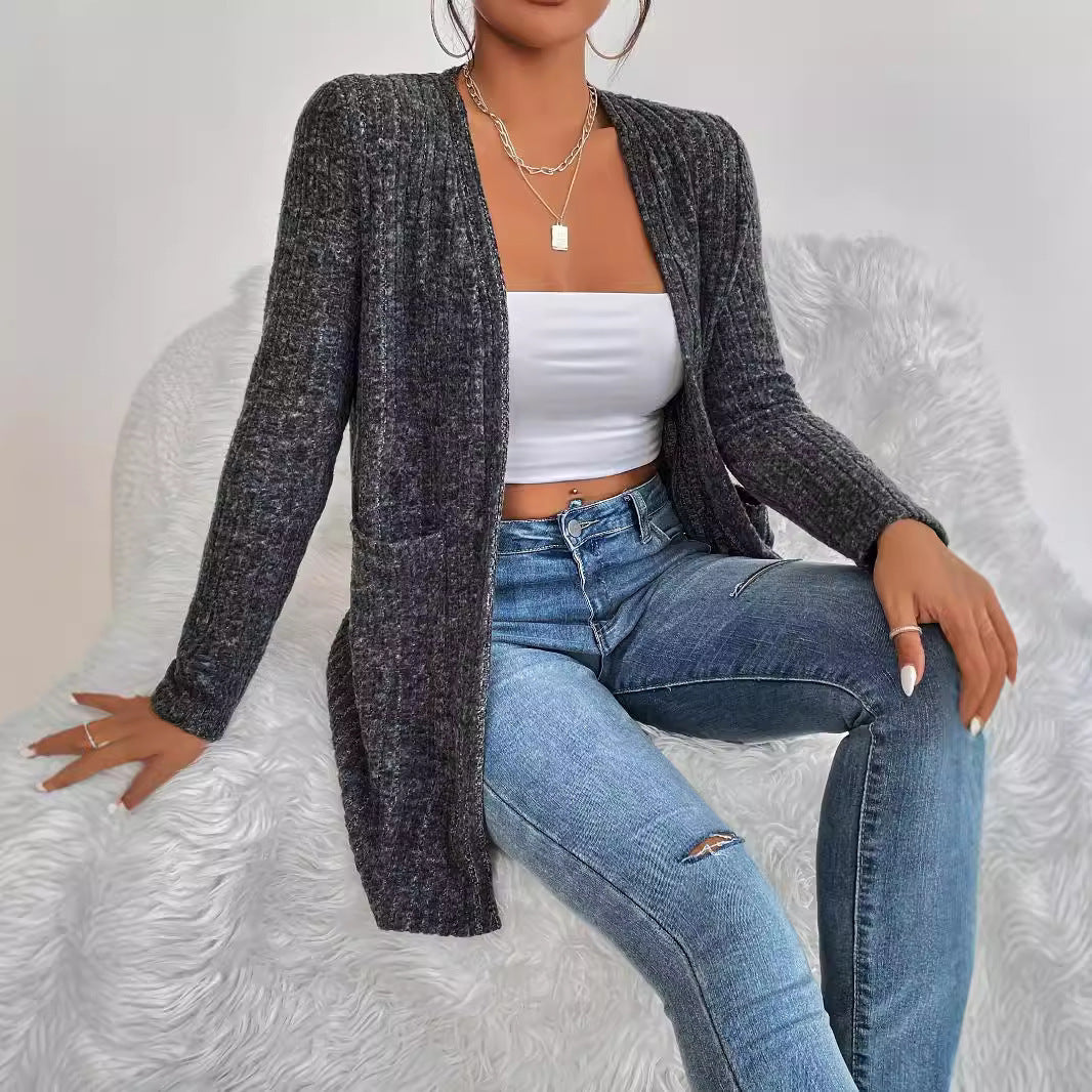 Knitted Cardigan Pocket Long Sleeve Coat Sweater