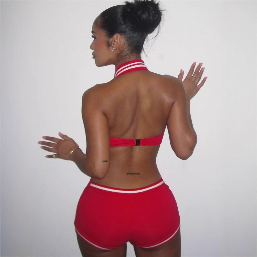 Polyester Women's Sleeveless Halter Sports Jumpsuit