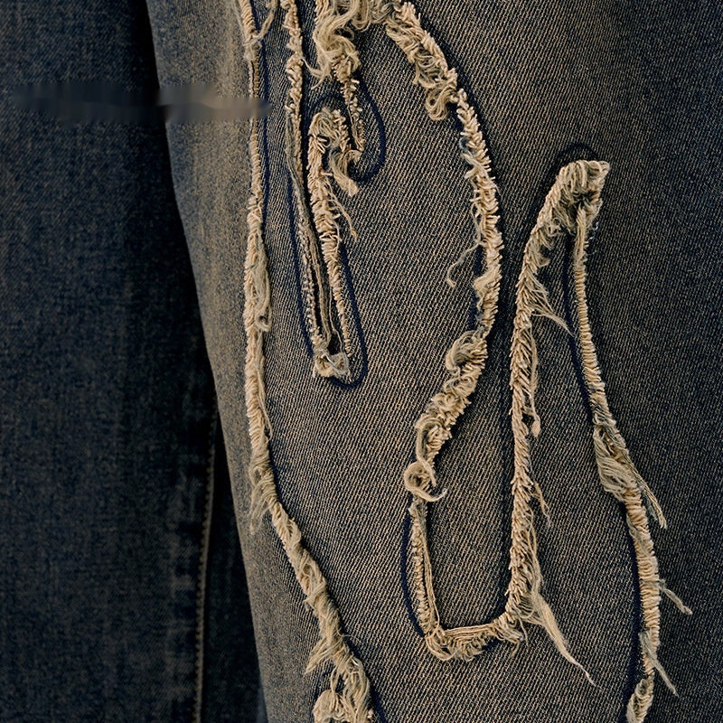 Cropped Patch Flame Embroidery Casual Men's Shorts