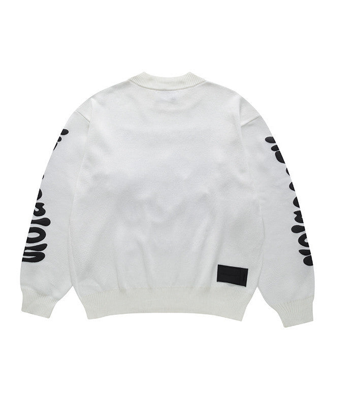 Cotton English Heart Dissolving Printing Foaming Sweater Pullover Knitwear