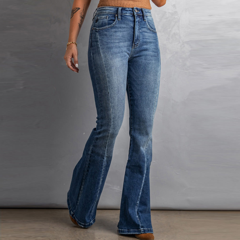 High-rise Slim-fit Washed Wide-leg Jeans