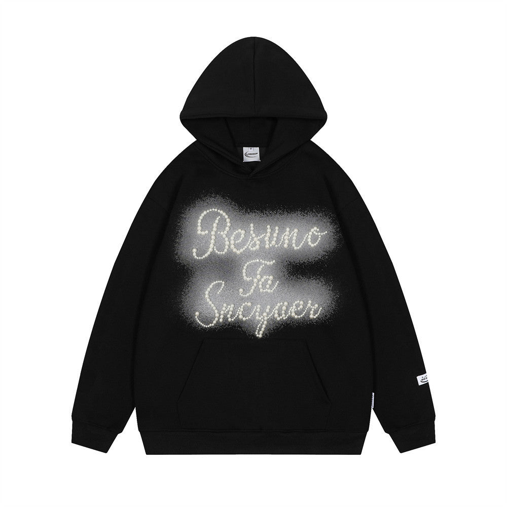 Letter Inkjet Printing Hooded Loose Sweater Men
