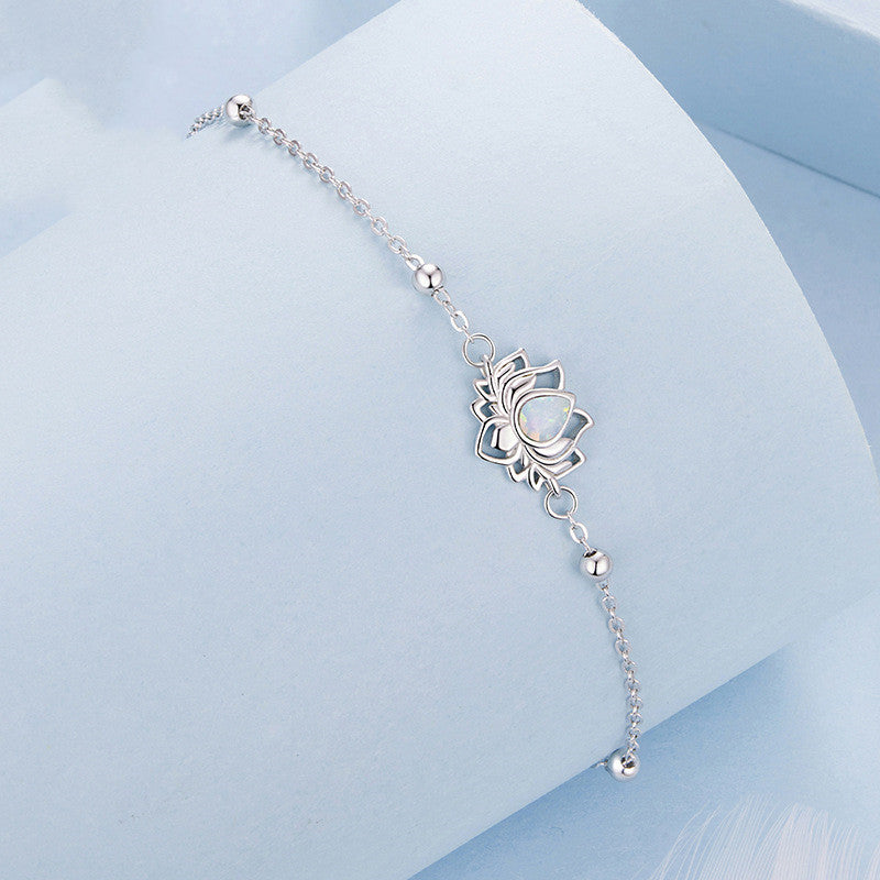 S925 Pure Silver Lotus Opal Bracelet