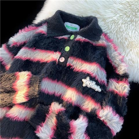 Raspberry Striped Sea Knitwear Sweater Men And Women