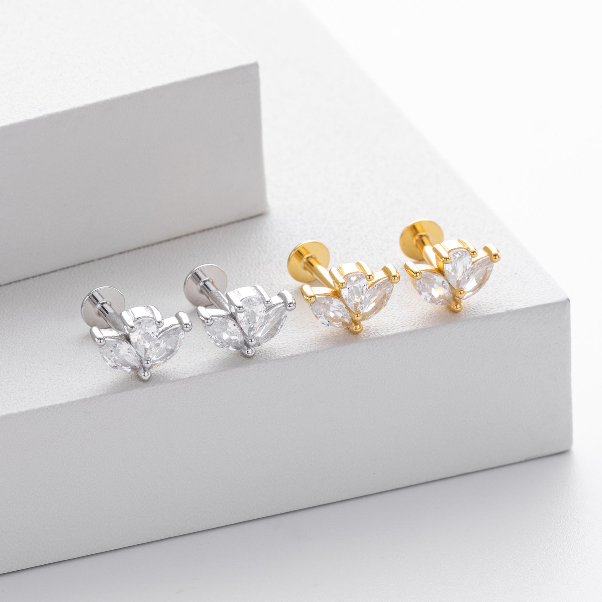 S925 Sterling Silver Inlaid Zirconium Piercing Ear Stud Nose Stud