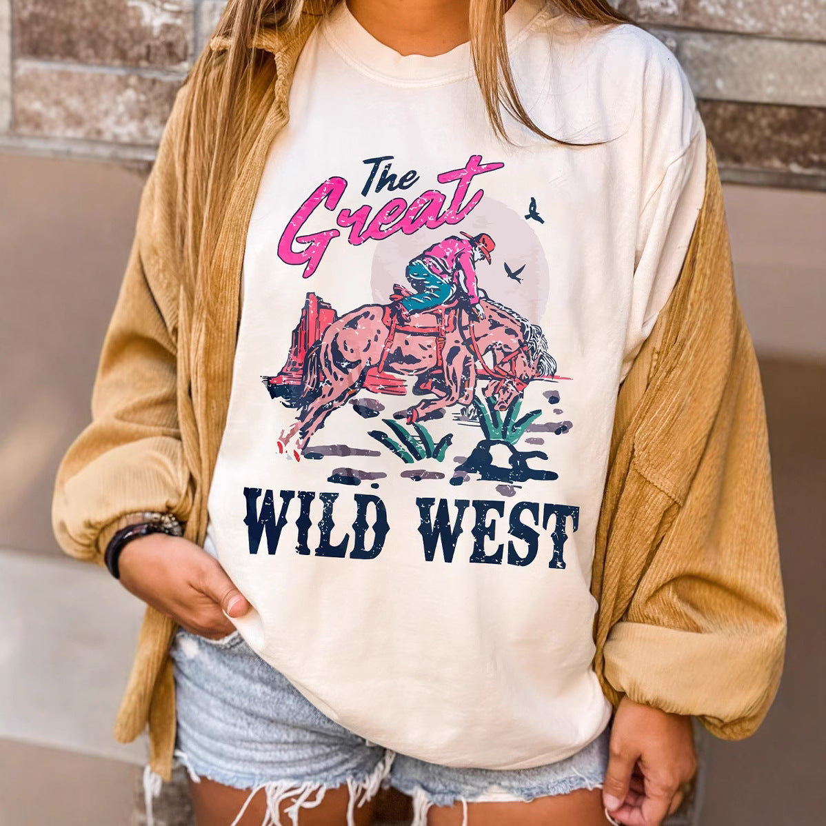 Women's Retro Denim Country Concert Western Competitive T-shirt