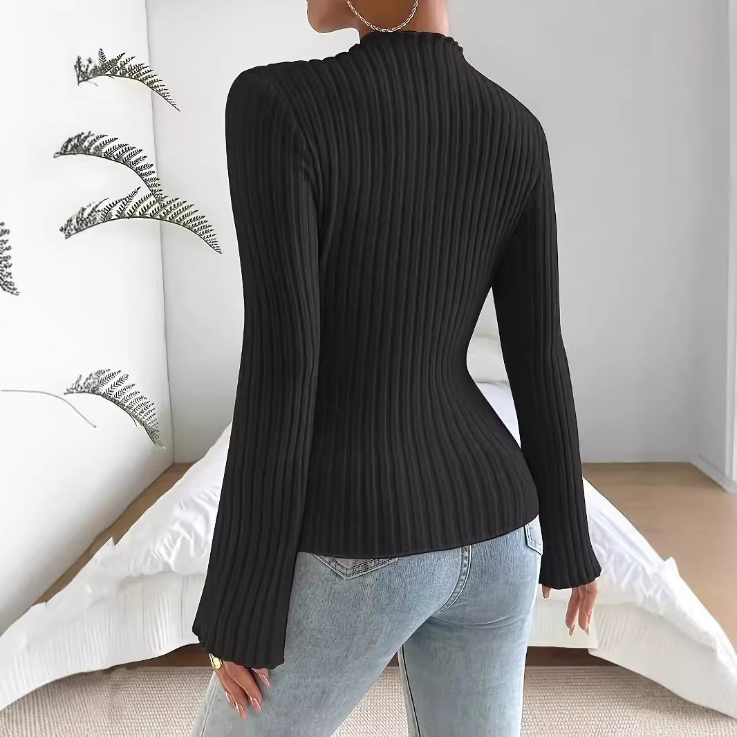 Women's Casual Ribbed Elegant Long-sleeved Top