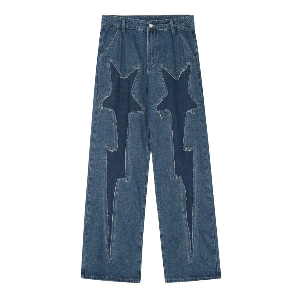 Five-pointed Star Lightning Stitching Jeans Men