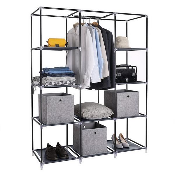 Non Woven Wardrobe 4 Layers 10 Grids 130 X 45 X 167cm - Gray