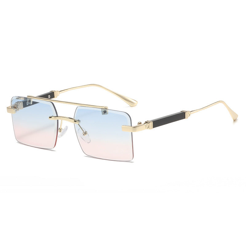 Frameless Trimming Men's Double Beam Square Sunglasses