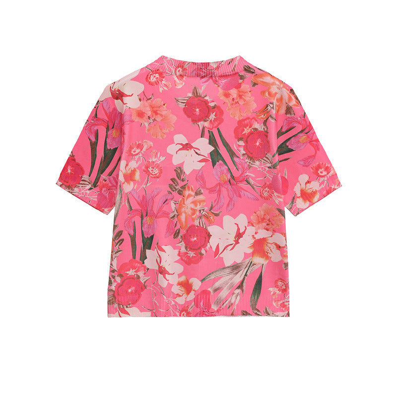 European And American Style Flower Print Knitted Short Sleeve Jacket