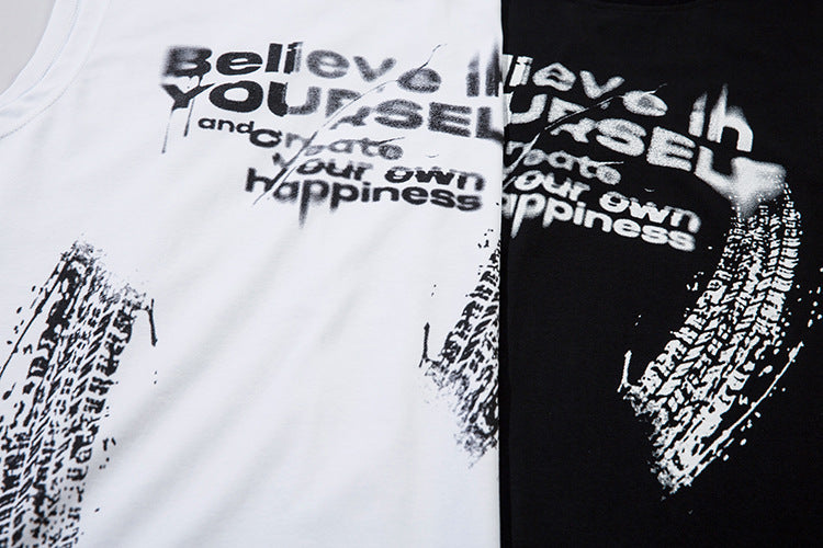 Inkjet Letter Necklace Strip Waistcoat T-shirt Men