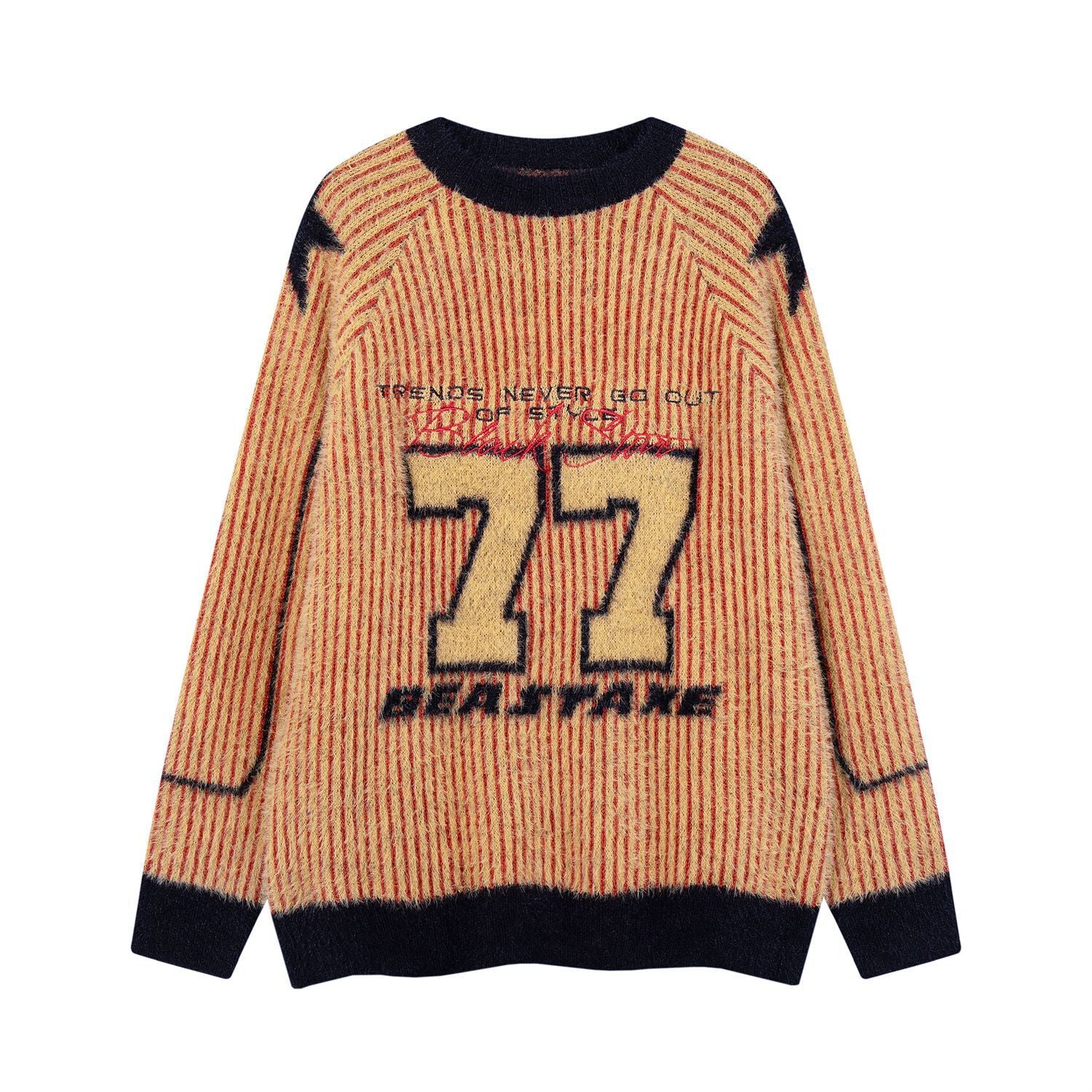 Fashion Brand Contrast Color Alphabet Embroidery Round Neck Sweater Men And Women