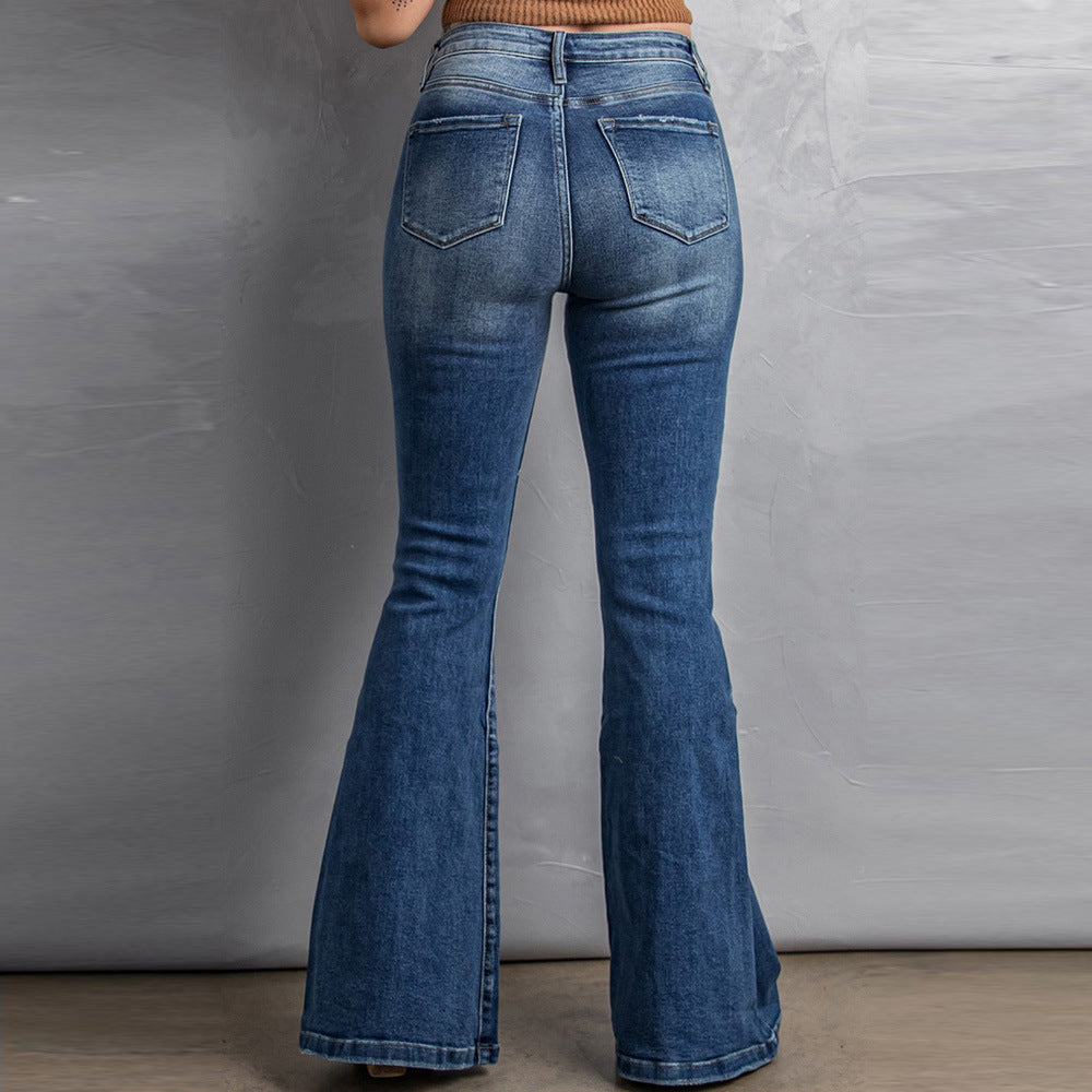 High-rise Slim-fit Washed Wide-leg Jeans