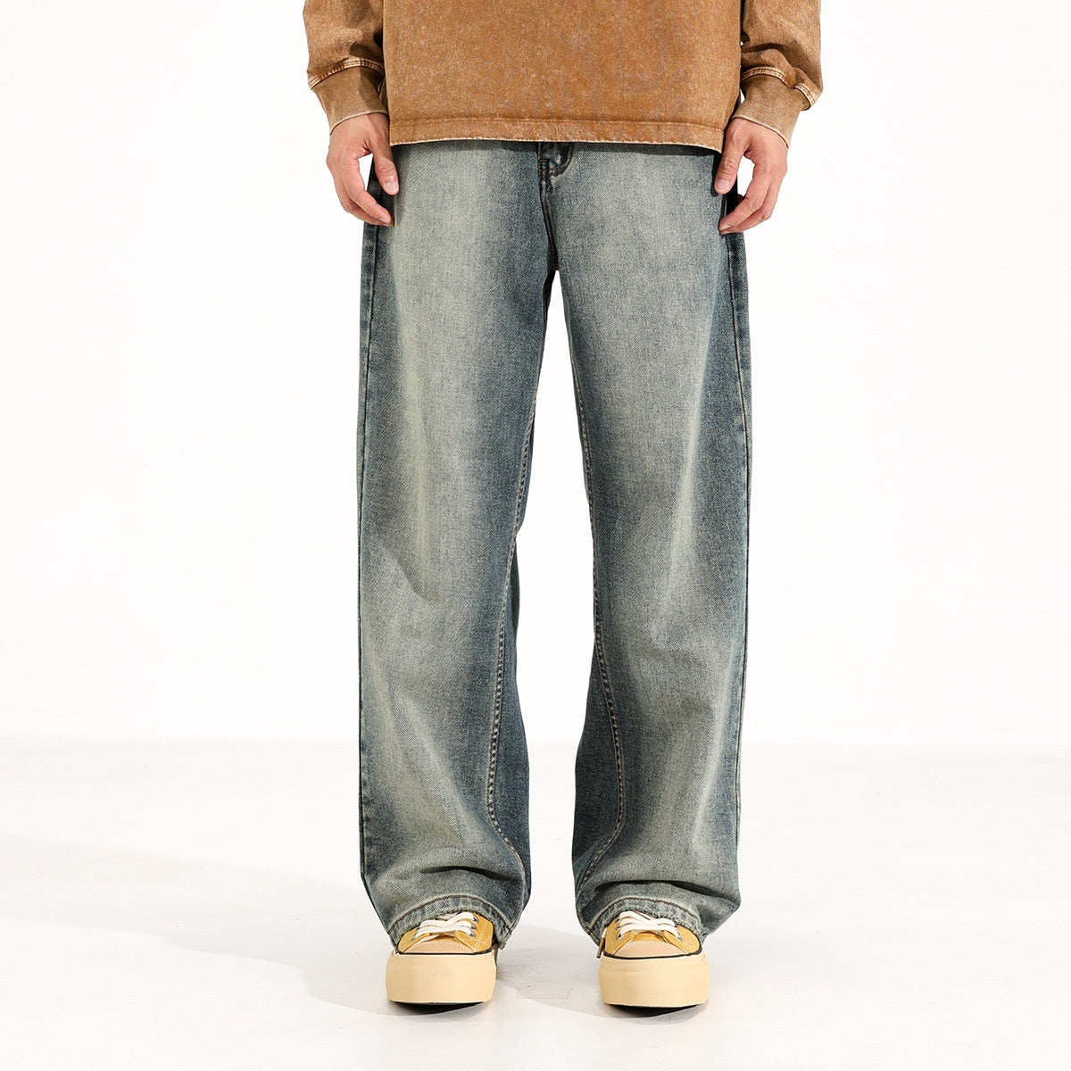 Washed Worn Jeans Men's Loose Wide-leg Pants