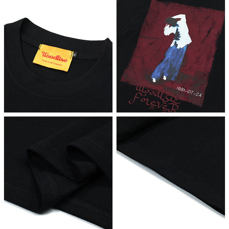 High Street American Retro Oil Painting Printed Round Neck Short Sleeve