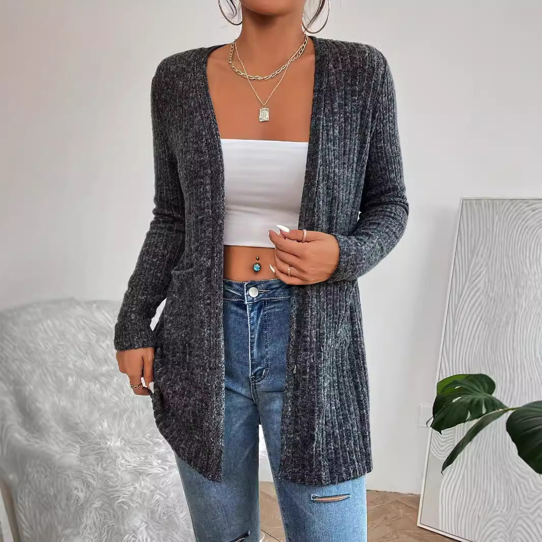 Knitted Cardigan Pocket Long Sleeve Coat Sweater