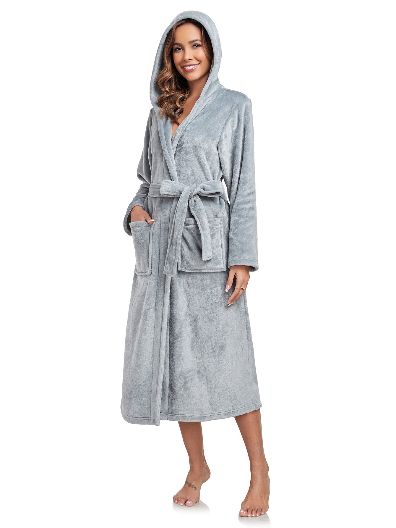 RONGTAI Ladies Long Fleece Bathrobe